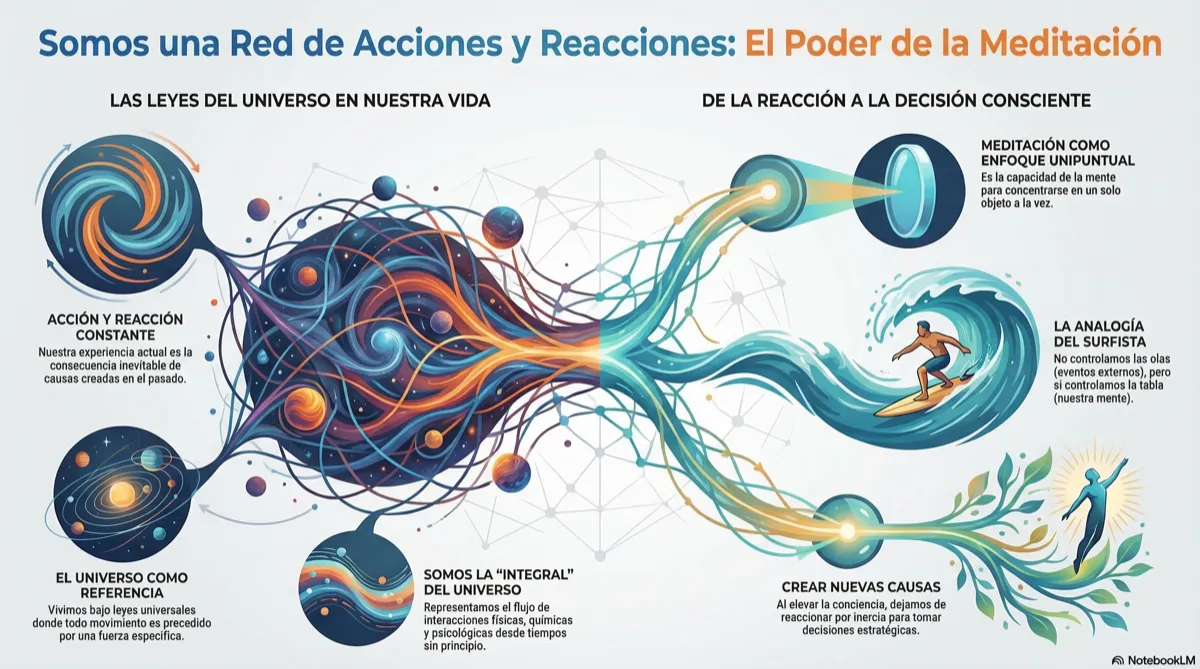Infografía: Somos una red de acciones y reacciones — Las leyes del universo en nuestra vida y el camino de la reacción a la decisión consciente